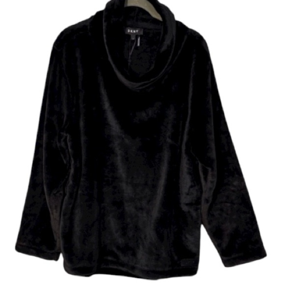 DKNY Sweatshirt Black Velour Cowl Neck in Size M NWT